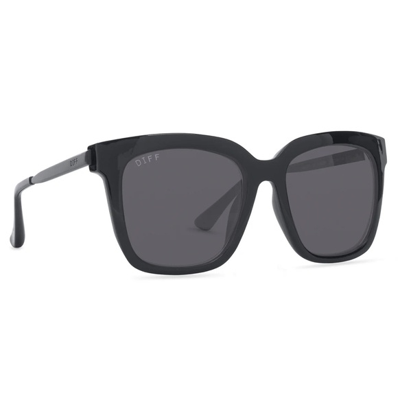 DIFF Hailey Sunglasses Shiny Black Frames Grey Lenses Square NWT - Picture 4 of 12